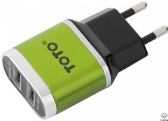 Сетевое зарядное устройство TOTO TZV-41 Led Travel charger 2USB 2,1A Green