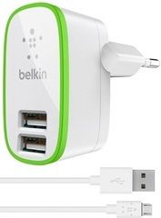Сетевое зарядное устройство Belkin Travel charger 2USB 2.1A + MicroUsb cable White