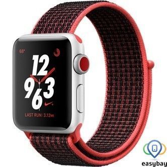 Apple Watch Nike+ Series 3 GPS + Cellular 38mm Silver Aluminum w. Bright Crimson/BlackSport L. (MQL72)