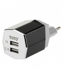 Сетевое зарядное устройство TOTO TZR-09 Travel charger 2USB 3,1A Black/Silver